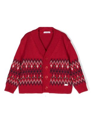 Le Bebé Enfant logo-plaque fair-isle knit cardigan - Red