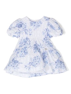 Le Bebé Enfant logo-plaque floral-print dress - White