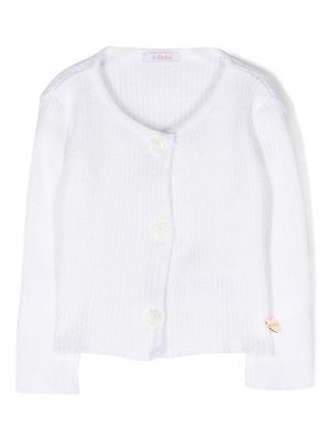 Le Bebé Enfant logo-plaque ribbed-knit cardigan - White