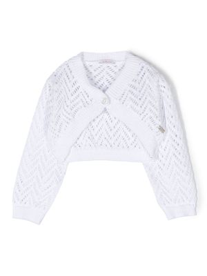 Le Bebé Enfant perforated tricot knit cardigan - White