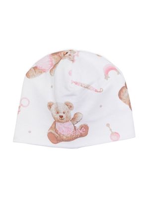 Le Bebé Enfant Teddy Bear-print cotton beanie - White