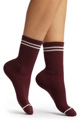 Le Bon Shoppe Boyfriend Stripe Cotton Blend Rib Crew Socks in Maroon