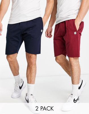Le Breve 2 Pack raw edge jersey shorts in navy & burgundy-Multi