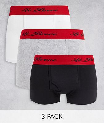Le Breve 3 pack trunks with script logo waistband in black gray white-Multi