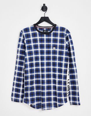Le Breve Bay lounge long sleeve top in blue check - part of a set