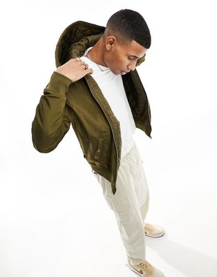 Le Breve bomber jacket with hood in khaki-Green