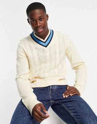 Le Breve cable knit cricket sweater in ecru-White