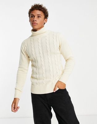 Le Breve cable knit turtle neck sweater in ecru-White