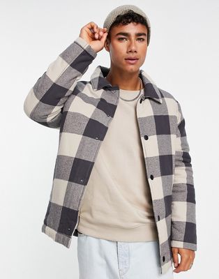 Le Breve check jacket in stone & brown-Neutral