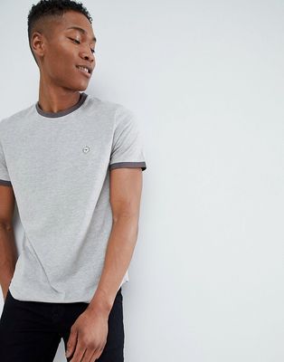 Le Breve Contrast Rib Muscle Fit T-Shirt-Gray