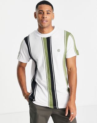Le Breve high neck stripe t-shirt in white & green