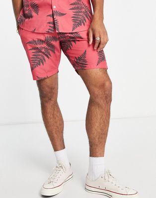 Le Breve leaf print shorts in coral - part of a set-Red