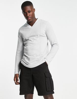 Le Breve long sleeve pique T-shirt in pale gray