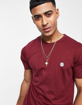 Le Breve longline raw edge t-shirt in burgundy-Red