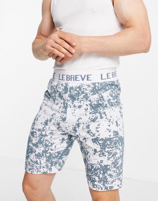 Le Breve lounge coordinating shorts in blue stone tie dye-Blues