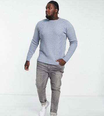 Le Breve Plus diamond cable knit sweater in light gray