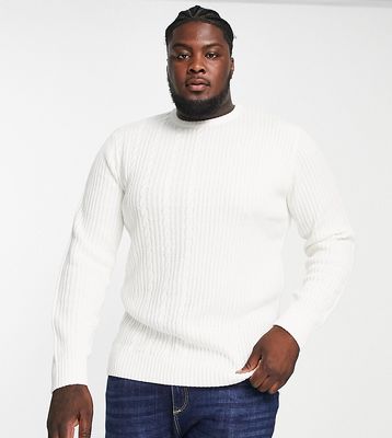 Le Breve Plus split jacquard knit sweater in ecru-White