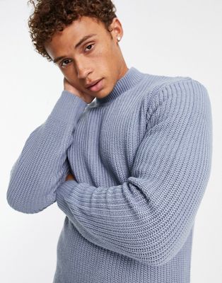 Le Breve ribbed turtle neck sweater in light blue-Gray