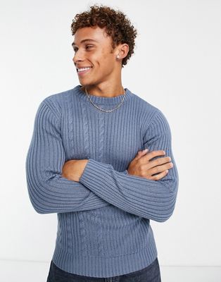 Le Breve split jacquard knit sweater in blue