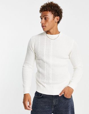 Le Breve split jacquard knit sweater in ecru-White