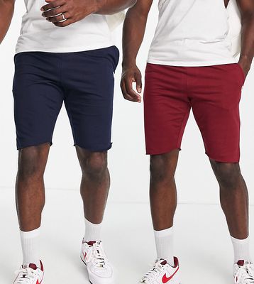 Le Breve Tall 2 Pack raw edge jersey shorts in navy & burgundy-Multi