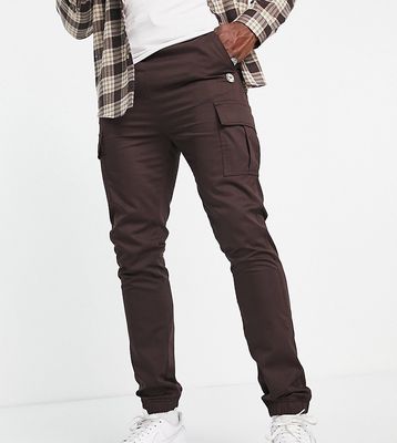 Le Breve Tall cargo pants with elastic waist & hem in dark brown