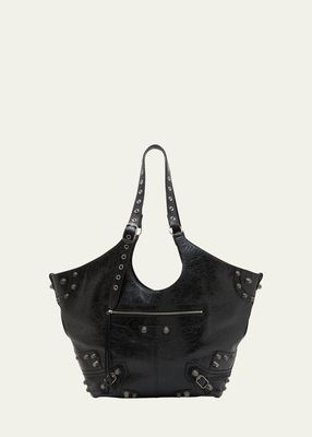 Le Cagole Crinkled Leather Tote Bag