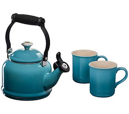 Le Creuset Demi Kettle with Metal Finishes and Set of 2 Mugs