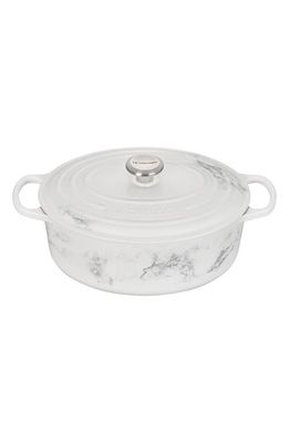 Le Creuset Signature 6 3/4 Quart Oval Enamel Cast Iron French/Dutch Oven in White Marble