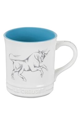 Le Creuset Zodiac Stoneware Mug in White/Teal Blue
