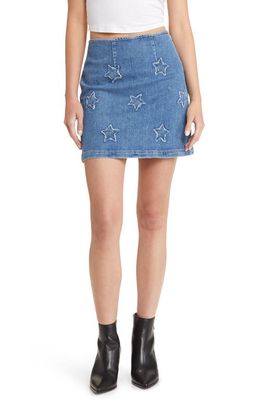 Le Jean Embroidered Star Denim Skirt in Desert