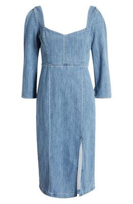 Le Jean Tallulah Long Sleeve Denim Midi Dress in Dusty Blue