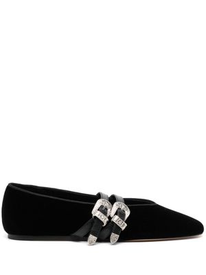 Le Monde Beryl Claudia buckled velvet slippers - Black