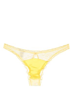 LE PETIT TROU point d'esprit tulle sheer silk thong - Yellow