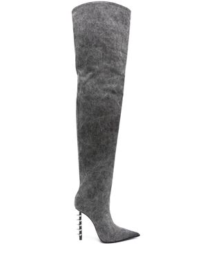 Le Silla Jagger 125mm denim knee boots - Grey