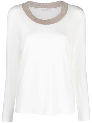 Le Tricot Perugia contrasting-neckline long-sleeve T-shirt - White