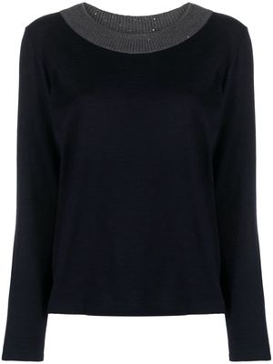 Le Tricot Perugia contrasting-neckline wool T-shirt - Blue