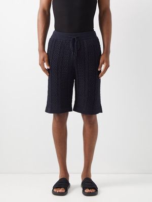 Le17septembre Homme - Cable-knit Linen-blend Shorts - Mens - Navy