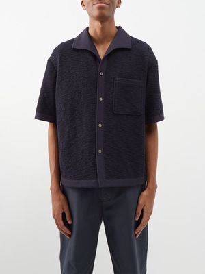 Le17septembre Homme - Contrast-trim Slubbed Knit Short-sleeve Shirt - Mens - Navy