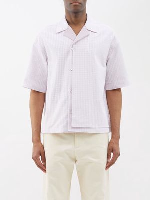Le17septembre Homme - Cuban-collar Layered-placket Cotton Shirt - Mens - Light Purple