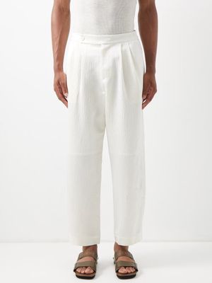Le17septembre Homme - Double-pleat Textured Wool-blend Trousers - Mens - White