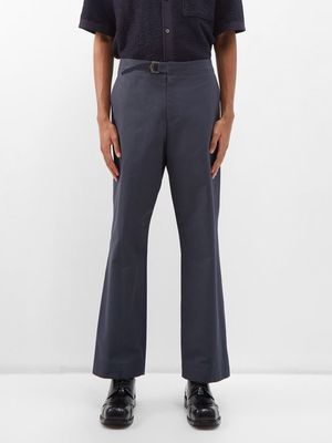 Le17septembre Homme - Flat-front Belted Cotton Trousers - Mens - Blue