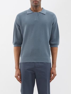 Le17septembre Homme - Knitted Cotton-blend Polo Shirt - Mens - Blue