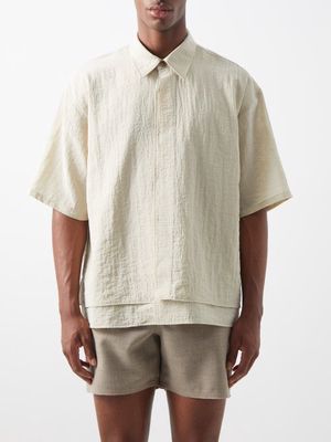 Le17septembre Homme - Layered-hem Textured Short-sleeved Shirt - Mens - Cream