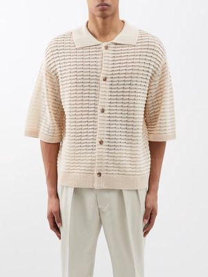 Le17septembre Homme - Milan Crochet-knit Linen-blend Cardigan - Mens - Beige