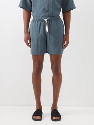 Le17septembre Homme - Novis Drawstring Crinkled Shorts - Mens - Blue