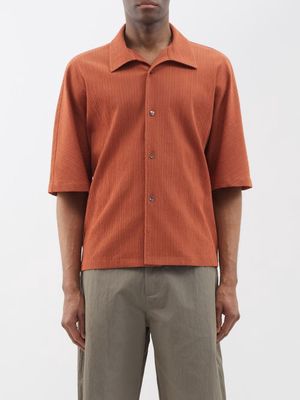 Le17septembre Homme - Pleated Cotton-blend Shirt - Mens - Orange