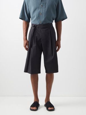 Le17septembre Homme - Pleated Cotton-blend Shorts - Mens - Black