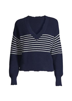 Lea Distressed Stripe Cotton Pullover Sweater