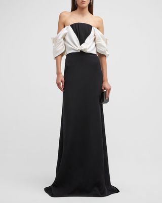Lea Off-The-Shoulder Draped Jacket Gown